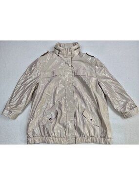 Chicos Size 2 Large Shiny Beige Jacket With Hood